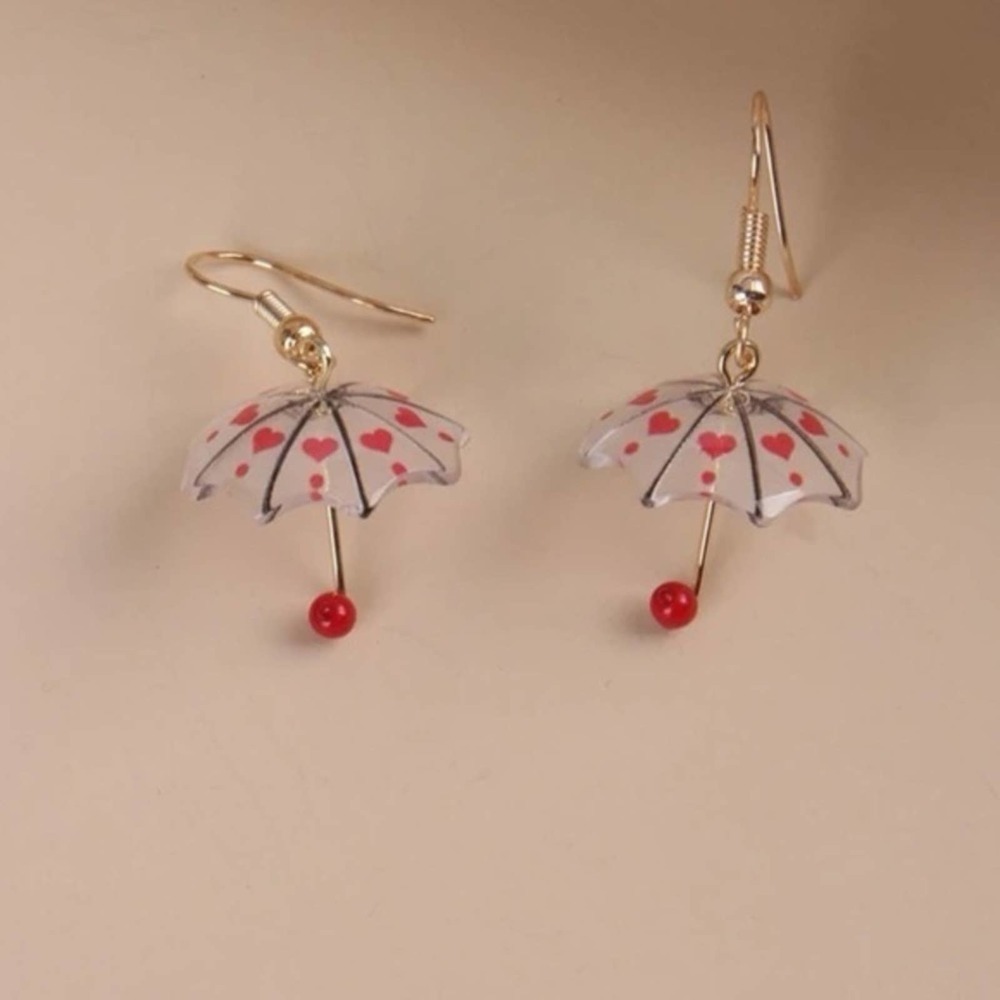 Red Hearts Umbrella Drop Earrings BRAND NEW